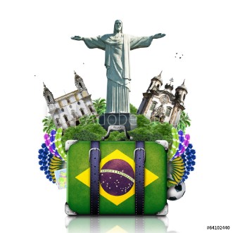 Picture of Brazil Brazil landmarks travel and retro suitcase